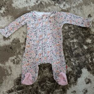 Magnetic Me Floral Footed One-Piece in White, Pink, Green, Orange